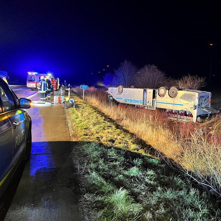Polish bus comes off German highway and overturns; 35 hurt